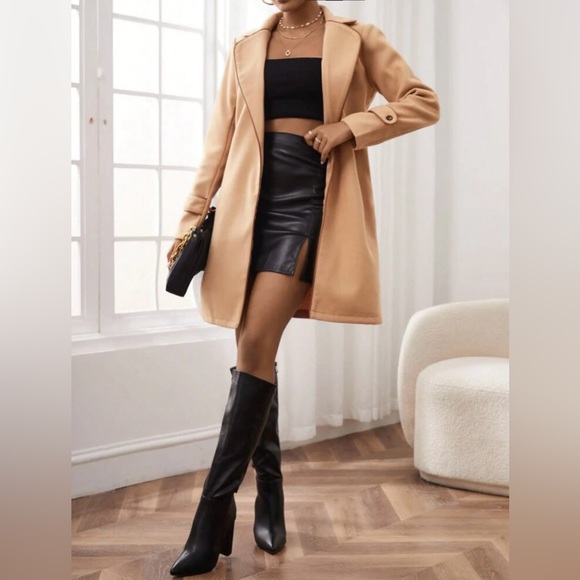 Small SHEIN Privé Lapel Neck Open Front Overcoat - Picture 3 of 3